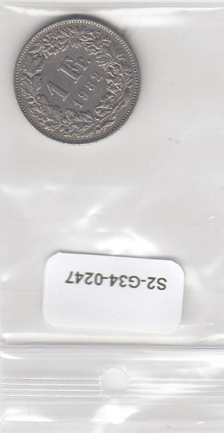 S2-G34-0247 Switzerland 1 Franc VF 1982 KM24a