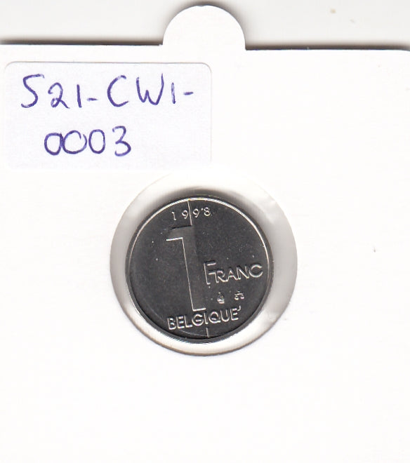 S21-CW1-0003 Belgium 1 Franc 1998  KM187 FDC Belgique