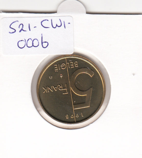 S21-CW1-0006 Belgium 5 Franc 1998  KM190 FDC Belgie