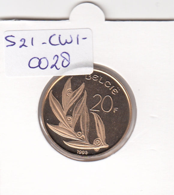 S21-CW1-0028 Belgium 20 Franc 1993  KM160 FDC Belgie