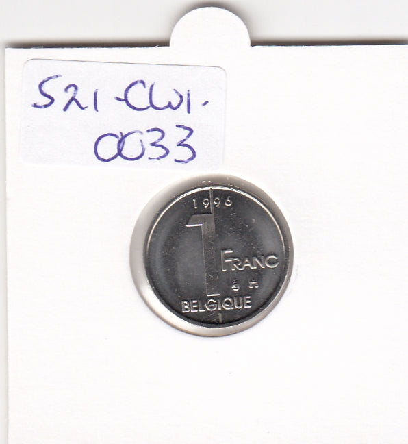 S21-CW1-0033 Belgium 1 Franc 1996  KM187 FDC Belgique