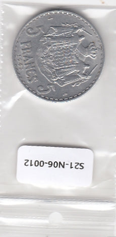 S21-N06-0012 Monaco 5 Francs UNC 1945 KM122