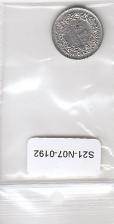 S21-N07-0192 Switzerland 1/2 Franc VF 1969 KM23a