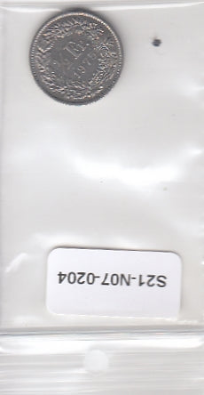 S21-N07-0204 Switzerland 1/2 Franc VF 1975 KM23a