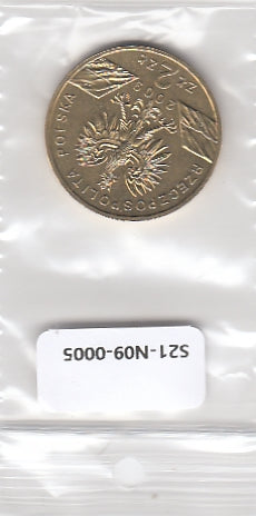 S21-N09-0005-M06 Poland 2 Zlote UNC 2009 Y678 Nordic Gold Jaszczurk