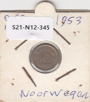S21-N12-0345 Norway 10 Ore VF 1953 KM396