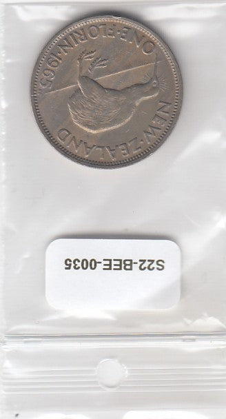 S22-BEE-0035 New Zealand Florin VF 1965 KM28.2