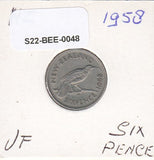 S22-BEE-0048 New Zealand 6 Pence VF+ 1958 KM26.1
