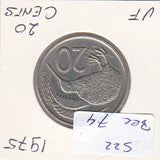 S22-BEE-0074 New Zealand 20 cent VF 1975 KM36.1