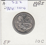 S22-BEE-0104 New Zealand 10 Cent VF 1985 KM41.2   serif