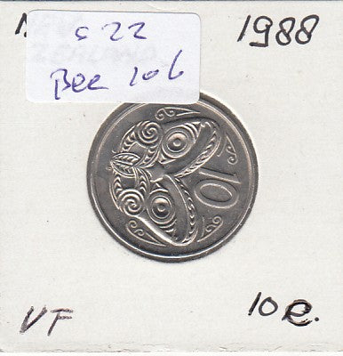 S22-BEE-0106 New Zealand 10 Cent VF 1988 KM61