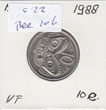 S22-BEE-0106 New Zealand 10 Cent VF 1988 KM61