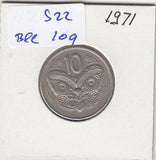 S22-BEE-0109 New Zealand 10 Cent VF 1971 KM41.1