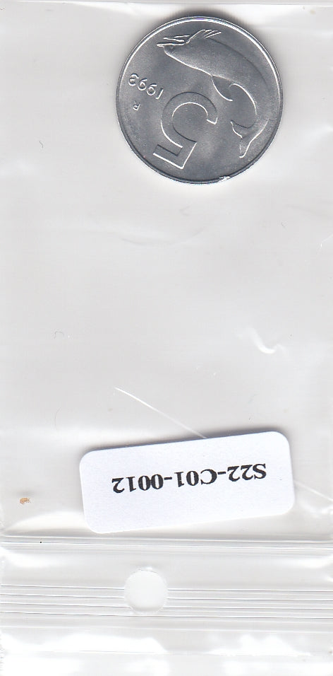 S22-C01-0012-M33 Italy 5 lire UNC 1993 KM92
