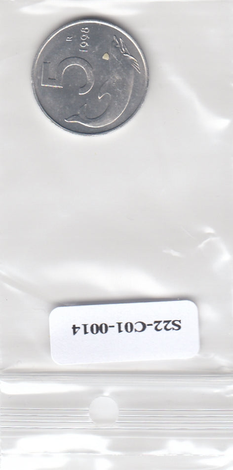 S22-C01-0014-M29 Italy 5 lire UNC 1998 KM92