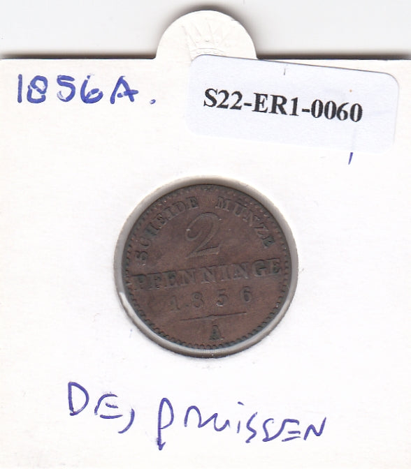 S22-ER1-0060 Duitsland 2 pfennige 1856 A VF KM452 Pruisen
