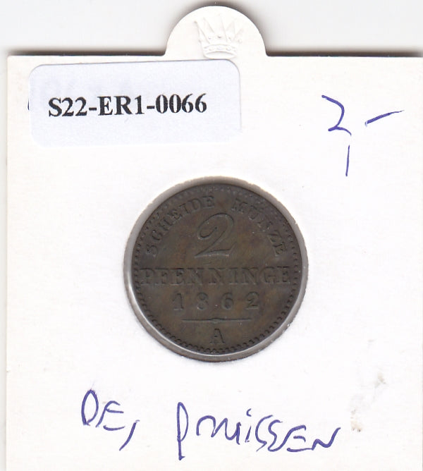 S22-ER1-0066 Duitsland 2 pfennige 1862 A VF KM481 Pruisen