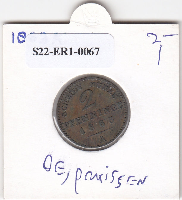 S22-ER1-0067 Duitsland 2 pfennige 1863 A VF KM481 Pruisen
