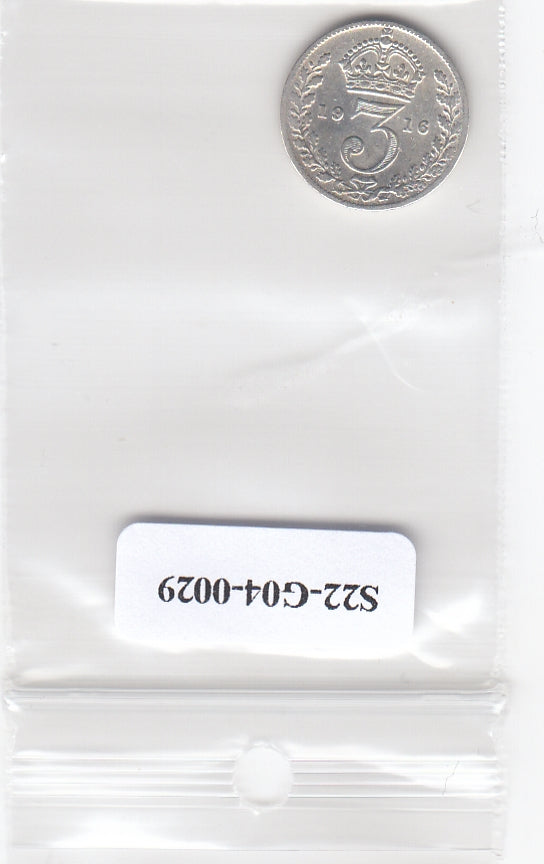 S22-G04-0029 Verenigd Koninkrijk 3 pence VF 1916 KM813   zilver