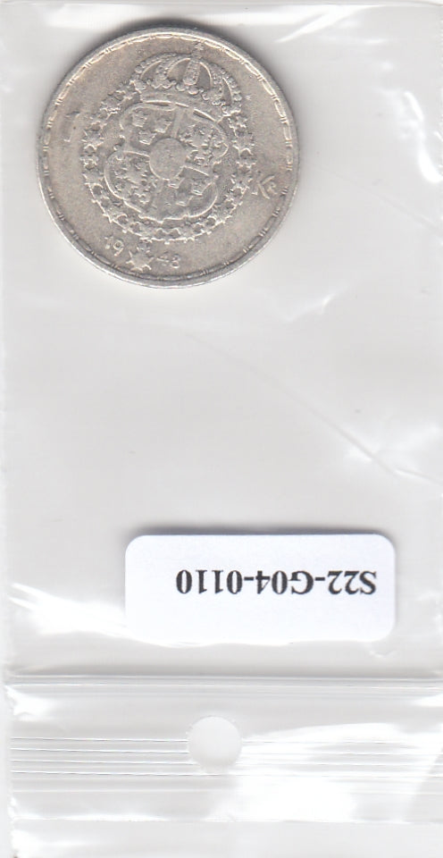 S22-G04-0110 Zweden 1 kroon ZF 1948 KM814 zilver