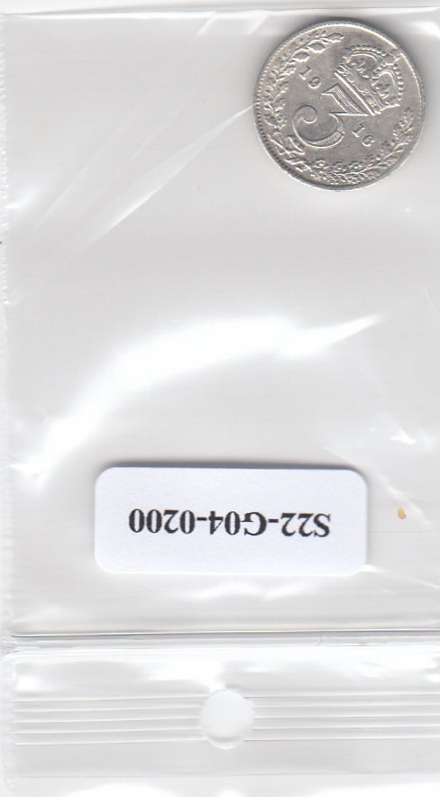 S22-G04-0200 Verenigd Koninkrijk 3 pence VF 1916 KM813   zilver