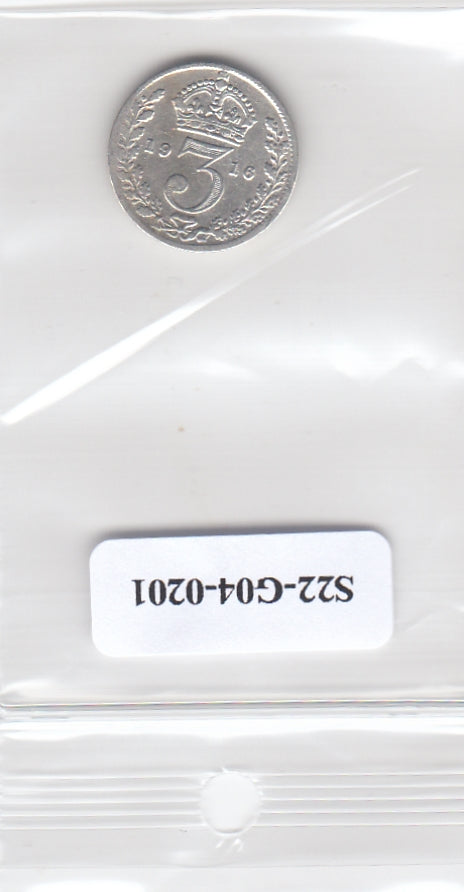 S22-G04-0201 United Kingdom 3 pence VF 1916 KM813   silver