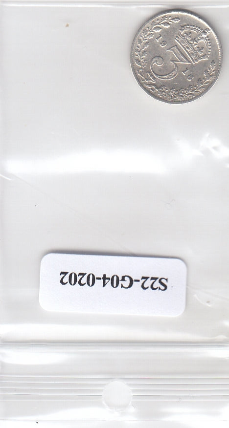 S22-G04-0202 Verenigd Koninkrijk 3 pence ZF 1916 KM813   zilver