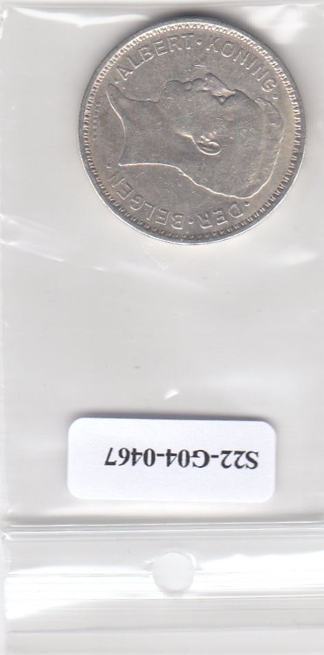 S22-G04-0467 België 20 franc VF+ 1934 KM104 der belgen zilver