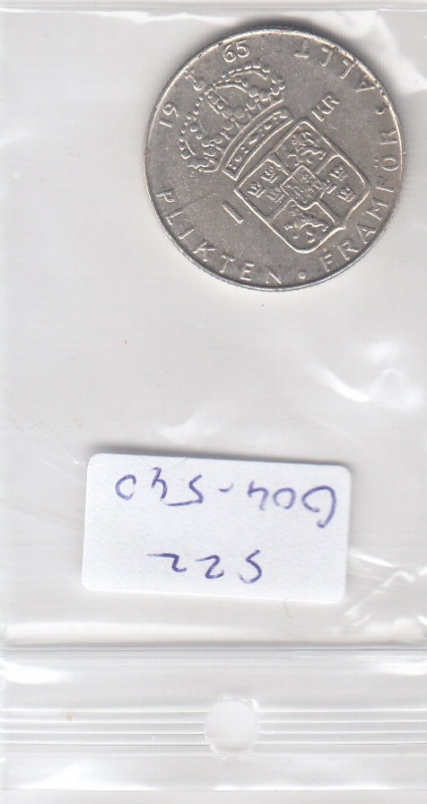 S22-G04-0540 Zweden 1 krona XF/UNC 1965 KM826  zilver