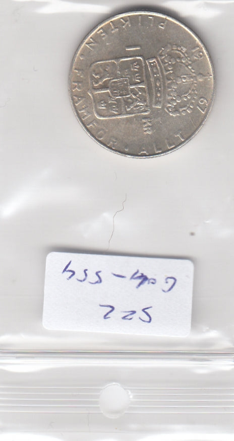 S22-G04-0554 Zweden 1 krona XF 1967 KM826  zilver