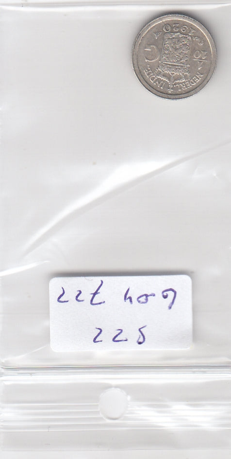 S22-G04-0722 Netherland East Indie 1/10 gulden 1920 zilver VF/XF KM311