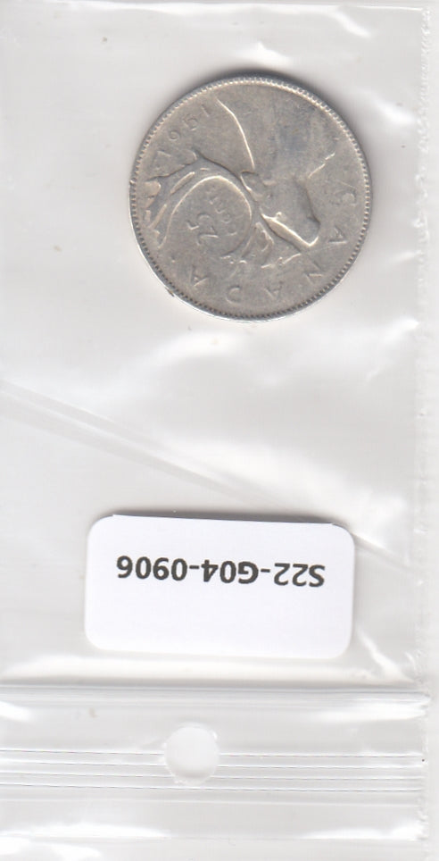 S22-G04-0906 Canada 25 cents 1951   FI/VF KM44 zilver
