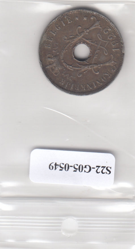 S22-G05-0549 België 25 centimes FI/VF 1922 KM69 Vlaams