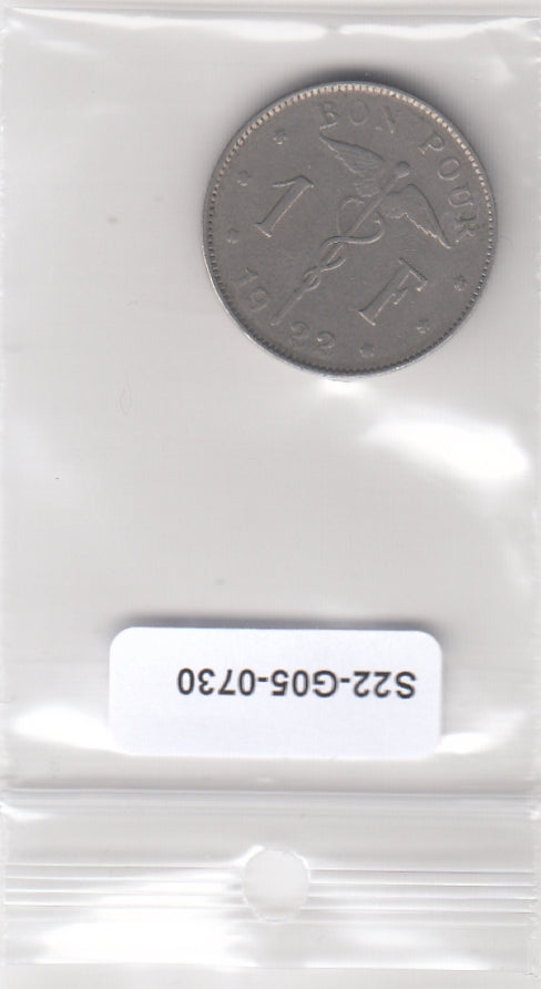 S22-G05-0730 België 1 frank GZ 1922 KM89 Waals