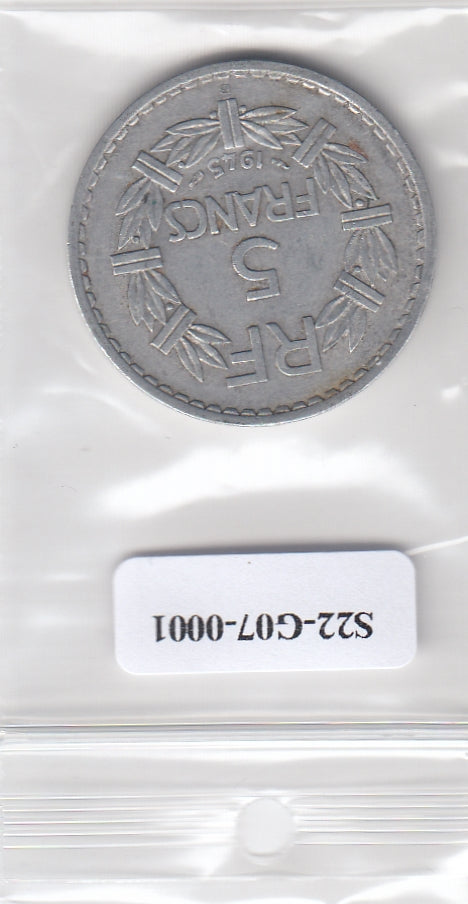 S22-G07-0001 France 5 franc VF 1945 KM886b B open 9