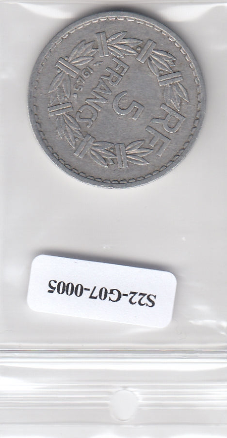 S22-G07-0005 France 5 franc VF 1945 KM886b  open 9