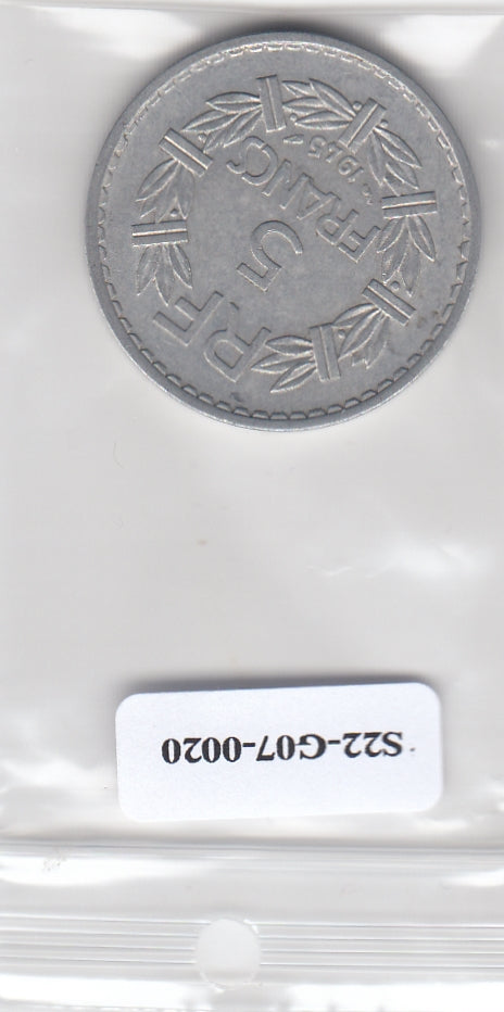S22-G07-0020 France 5 franc VF 1945 KM886b  open 9