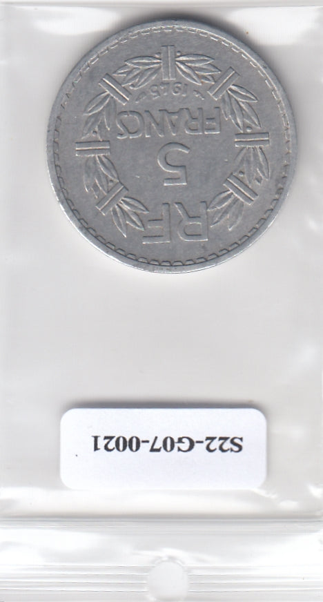 S22-G07-0021 Frankrijk 5 franc ZFR/PR 1945 KM886b  open 9