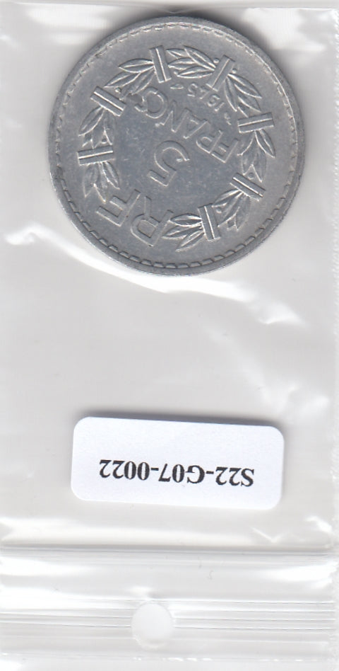 S22-G07-0022 France 5 franc VF/XF 1945 KM886b  open 9