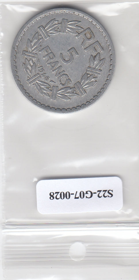 S22-G07-0028 France 5 franc VF 1946 KM886b  open 9