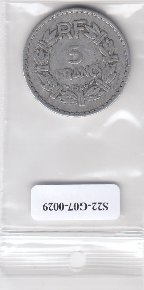 S22-G07-0029 France 5 franc VF 1946 KM886b  open 9
