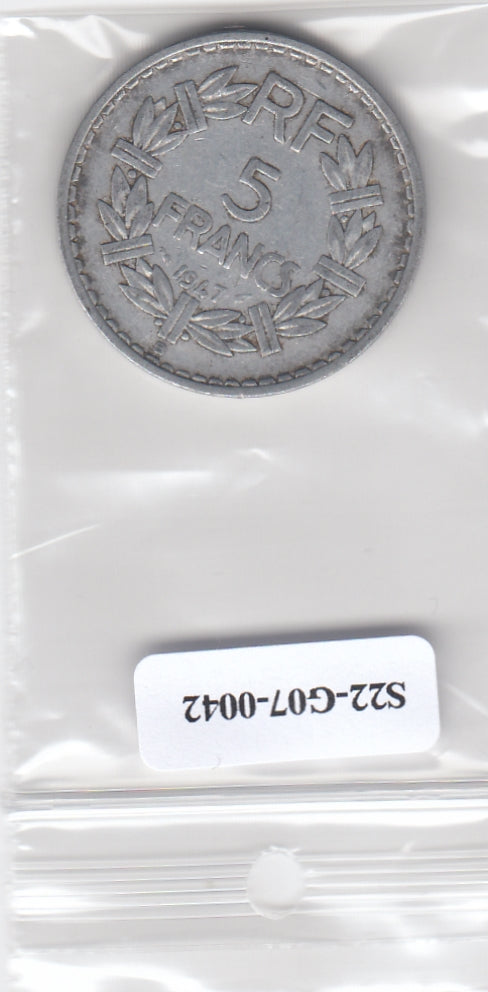 S22-G07-0042 France 5 franc VF 1947 KM886b B open 9