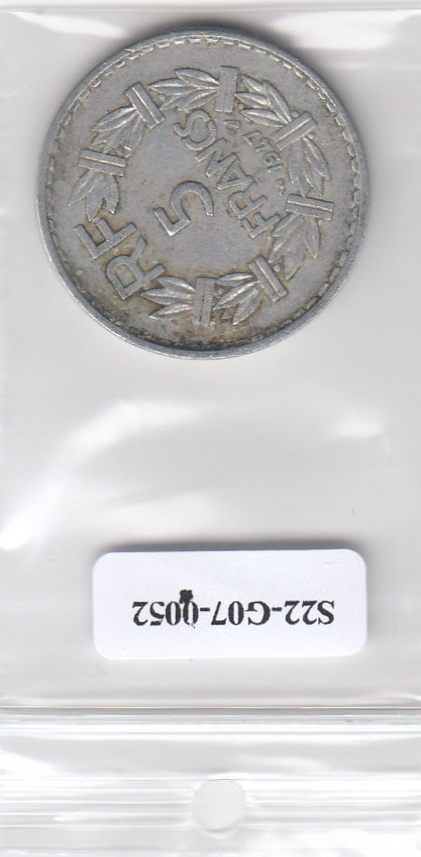 S22-G07-0052 France 5 franc FI/VF 1947 KM886b  open 9