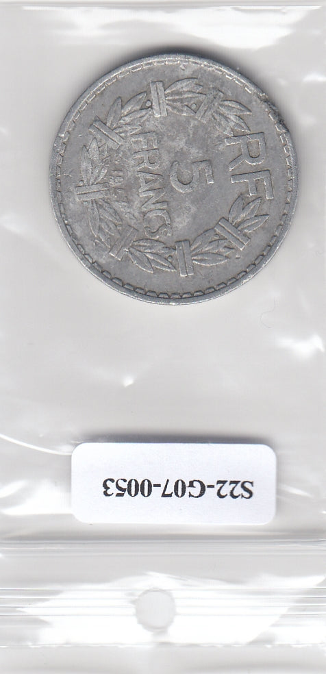 S22-G07-0053 France 5 franc FI/VF 1947 KM886b  closed 9