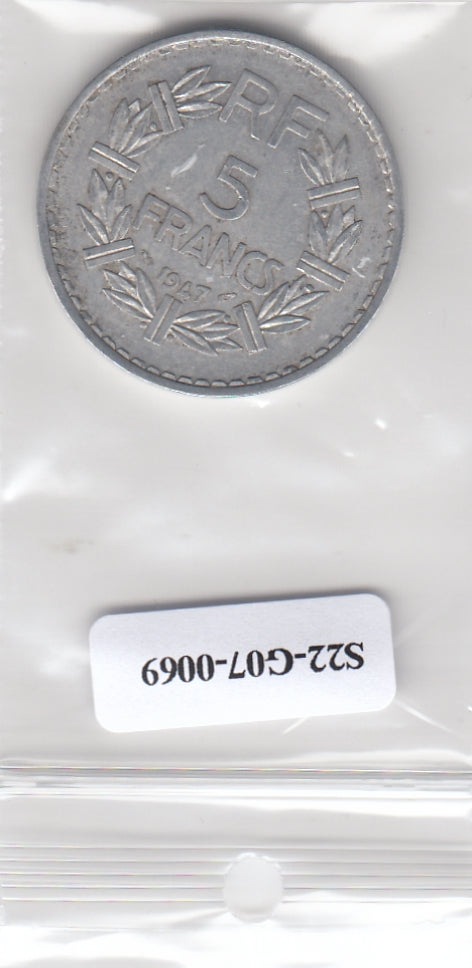 S22-G07-0069 France 5 franc VF 1947 KM886b  open 9