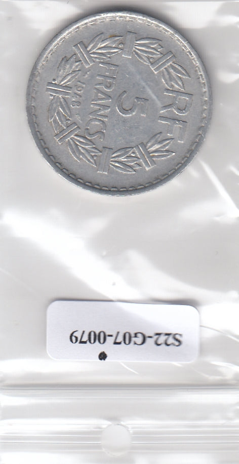 S22-G07-0079 France 5 franc VF 1948 KM886b  open 9