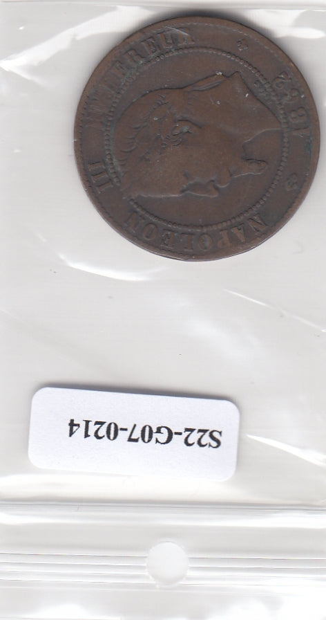 S22-G07-0214 France 10 centimes FI/VF 1862 KM798 BB