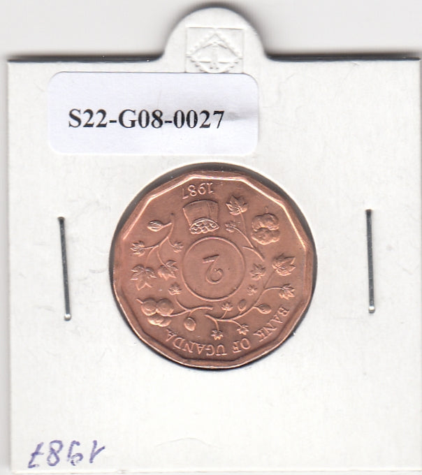 S22-G08-0027 Oeganda 2 shilling UNC 1987 KM28