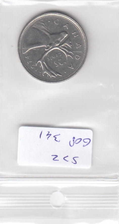 S22-G08-0341 Canada 25 cent VF 1974 KM62b