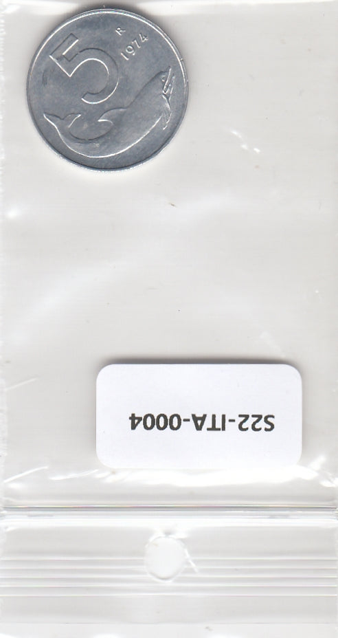 S22-ITA-0004-M41 Italy 5 lire UNC 1974 KM92
